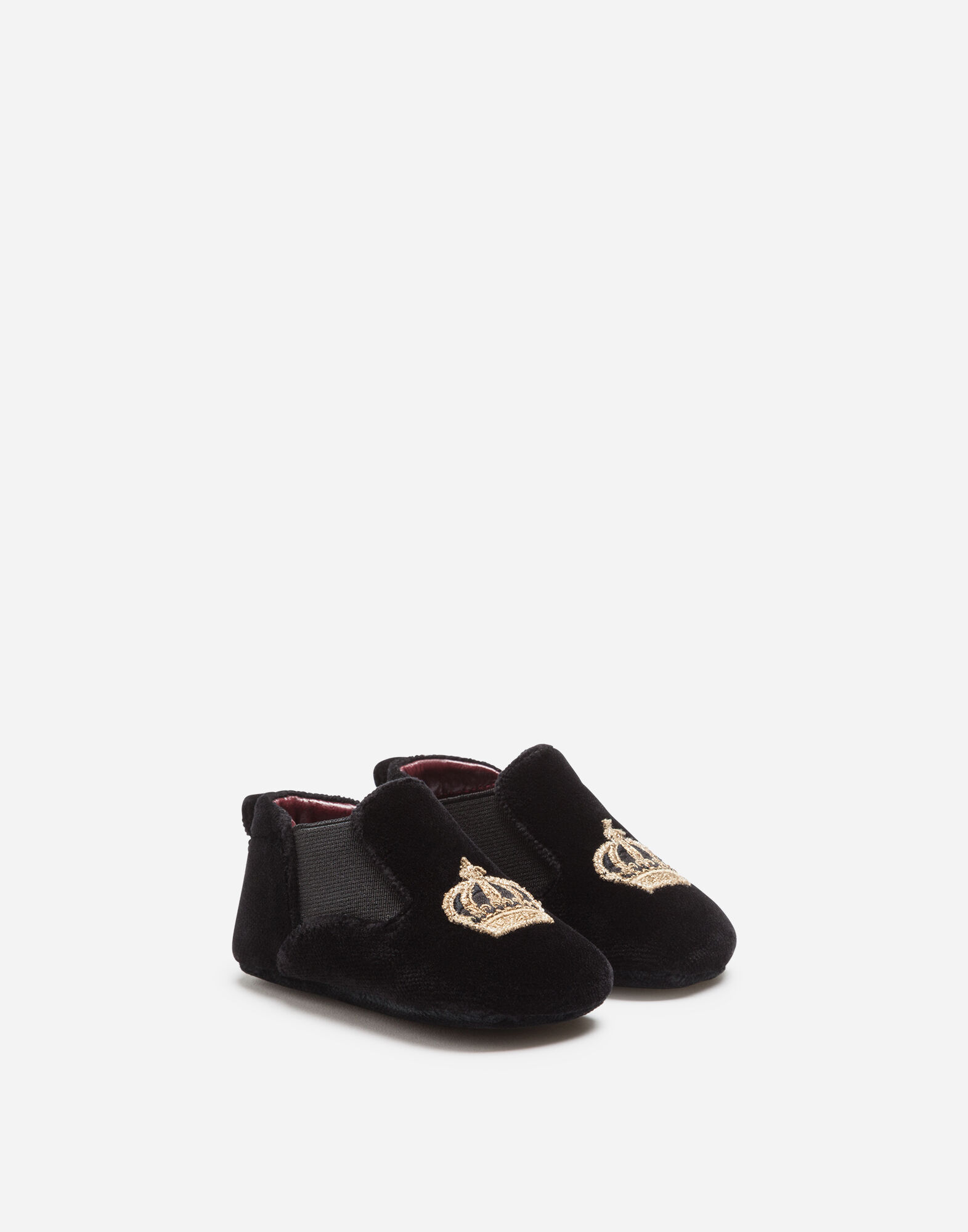 Velvet slippers with crown patch in Black for Boys Dolce Gabbana