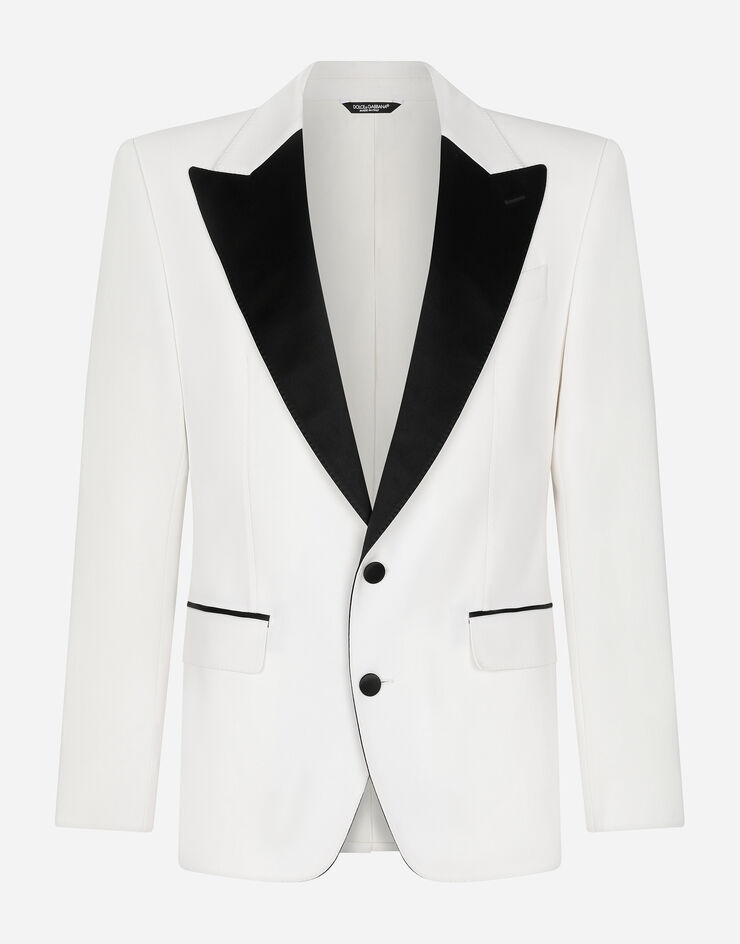 Dolce & Gabbana Stretch wool fabric Sicilia-fit tuxedo jacket White G2PQ4TFUBE7