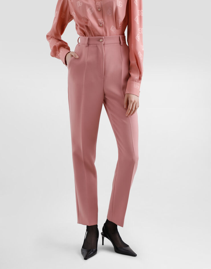 Dolce & Gabbana Pantalón sastre en crepé doble de lana Rosa FTAM2TFU2L8