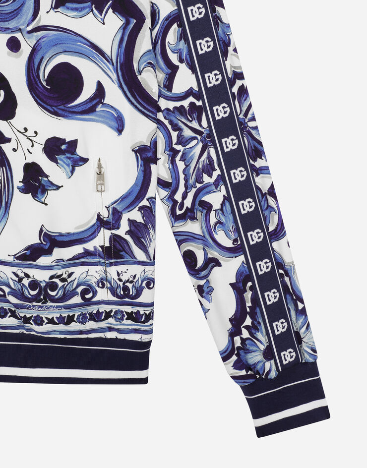 Dolce & Gabbana Sweatshirt aus Cady Majolika-Print mit Reißverschluss Mehrfarbig F9C50TFPIAH