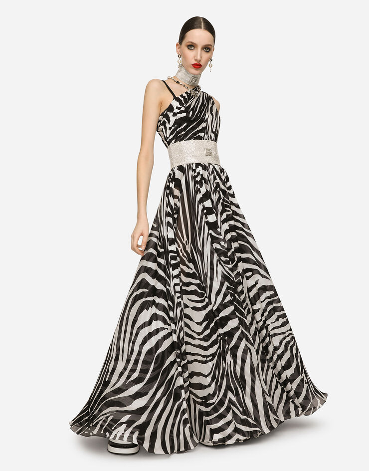 Dolce & Gabbana Zebra-print one-shoulder chiffon dress Multicolore F6AELTGDAWK