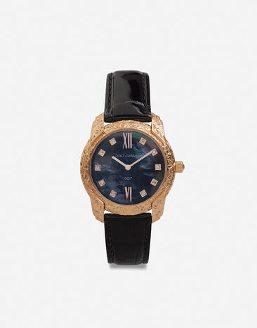 Dolce & Gabbana DG7 Gattopardo watch in red gold with black mother of pearl and diamonds White WWQA2GWSPBL