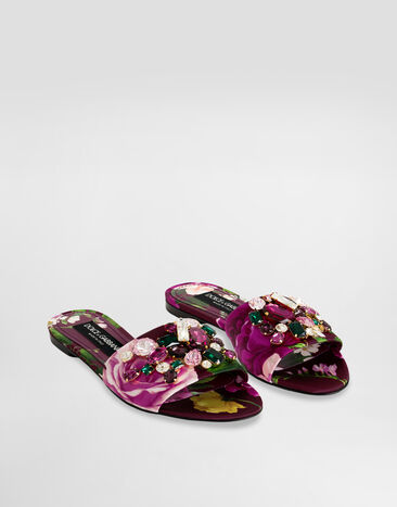 Dolce & Gabbana شبشب من ساتان بتطريز وبطبعة ورود Multicolor CQ0637C9T24