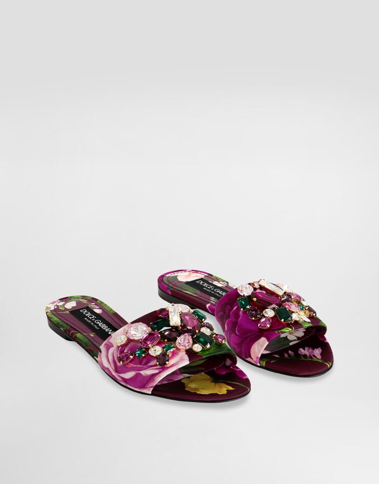Dolce & Gabbana Rose-print slippers with embroidery Multicolor CQ0637C9T24