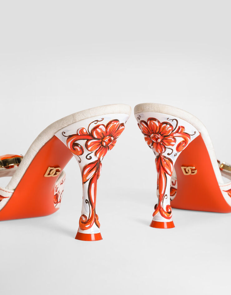 Dolce & Gabbana Majolica-print brocade mules with embroidery Multicolor CR1995AB826
