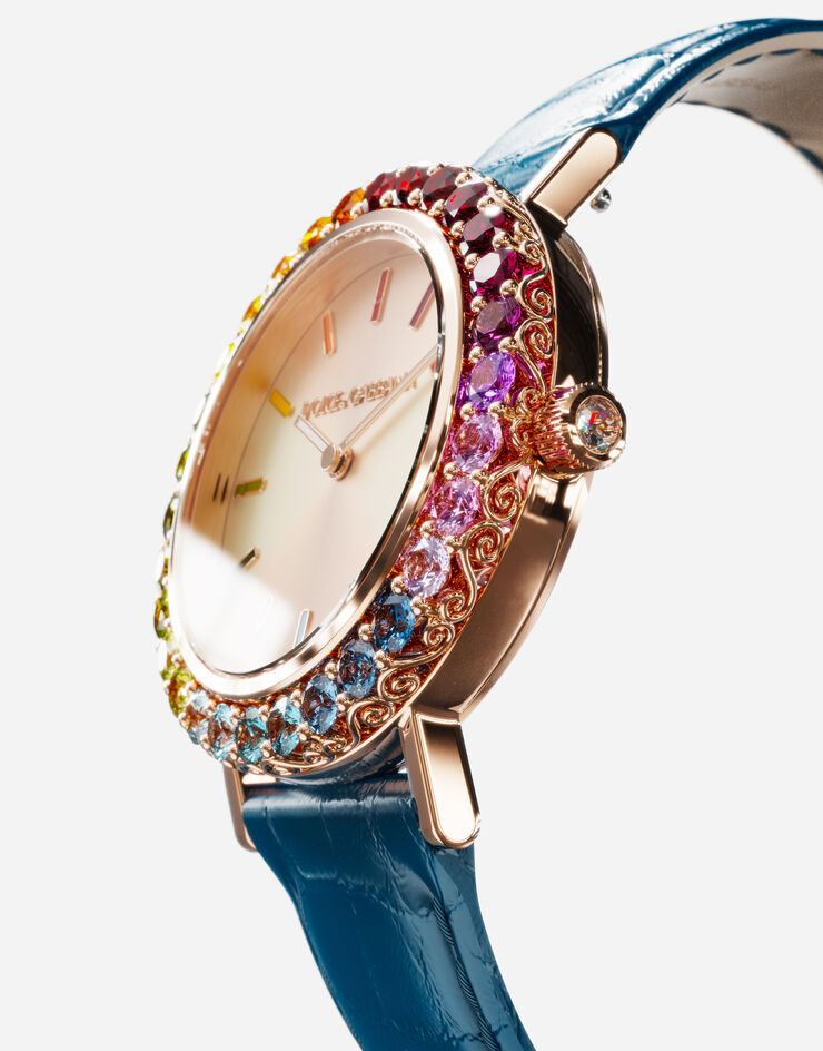Dolce & Gabbana Reloj Iris en oro rosa con gemas multicolor Azul WWLB2GXA1XA