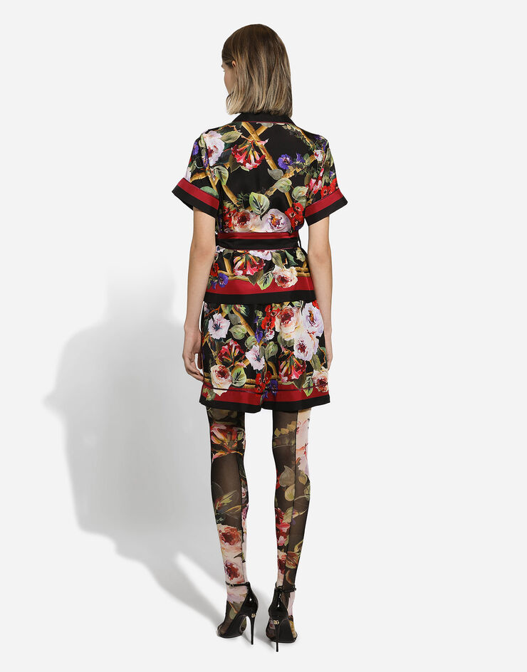 Dolce & Gabbana Pyjamabluse aus Twill Rosengarten-Print Print F5G67THI1RF