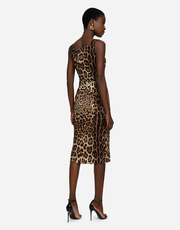 Dolce & Gabbana Charmeuse calf-length dress with leopard print Animal Print F6R7LTFSADD