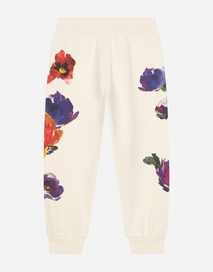 Dolce & Gabbana Pantaloni jogging in jersey stampa fiori Beige L5JPB1G7M3C
