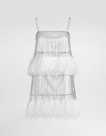 Dolce & Gabbana Satin dress with feathers Crystal F60FHZGDDI6
