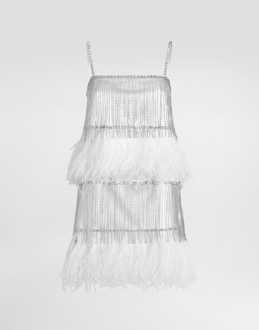 Satin dress with feathers