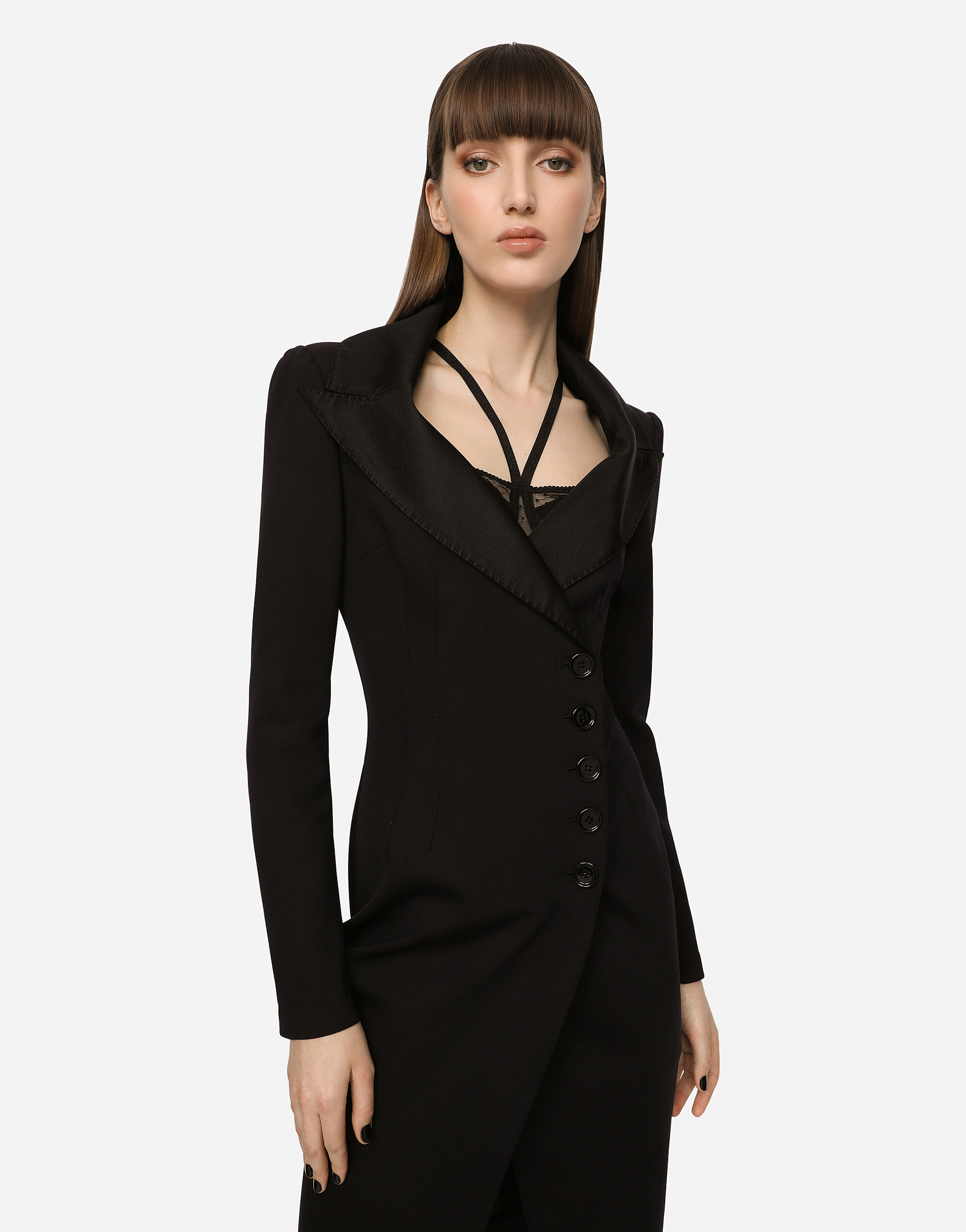 【送料&関税込】Dolce & Gabbana Technical Jersey Dress Jersey calf-length dress with tulle sleeves in Black for