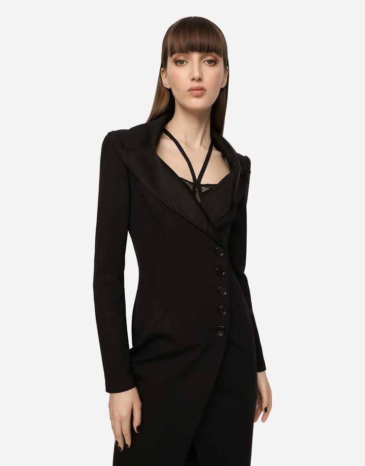 Dolce & Gabbana 科技平纹针织迷笛大衣裙 黑 F6AOUTFUUBD