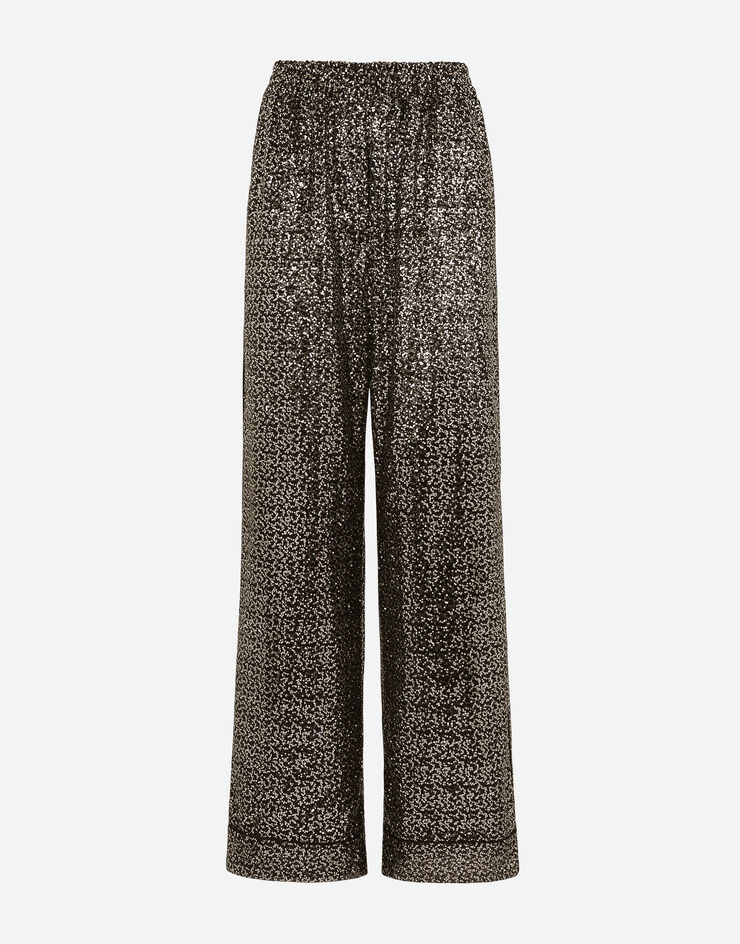 Dolce & Gabbana Pyjamahose aus Pailletten Silber FTAMPTFLSFG