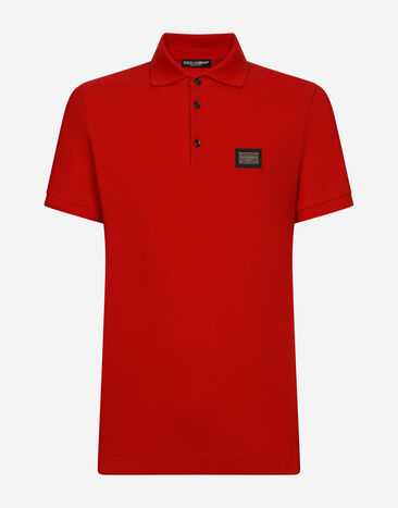 Dolce&Gabbana Cotton piqué polo-shirt with branded tag Multicolor F9Q92ZGDBVW