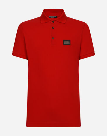 Dolce&Gabbana Cotton piqué polo-shirt with branded tag Black G8PV0TG7F2I