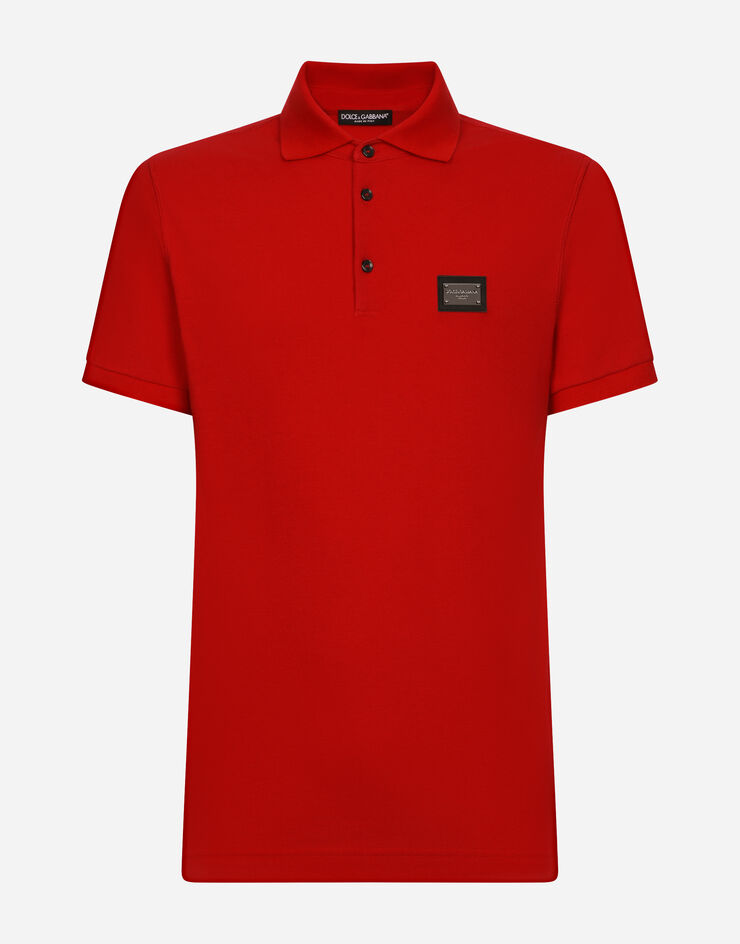 Dolce&Gabbana Cotton piqué polo-shirt with branded tag Bordeaux G8PL4TG7F2H