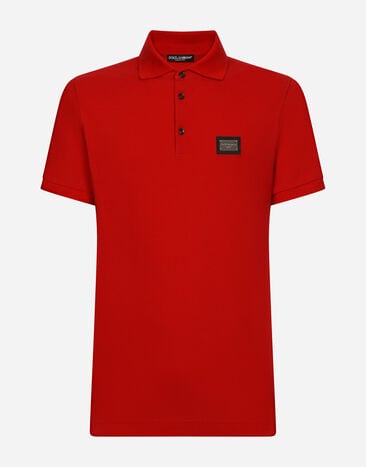 Dolce&Gabbana Cotton piqué polo-shirt with branded tag Blue G8PL4TG7F2H