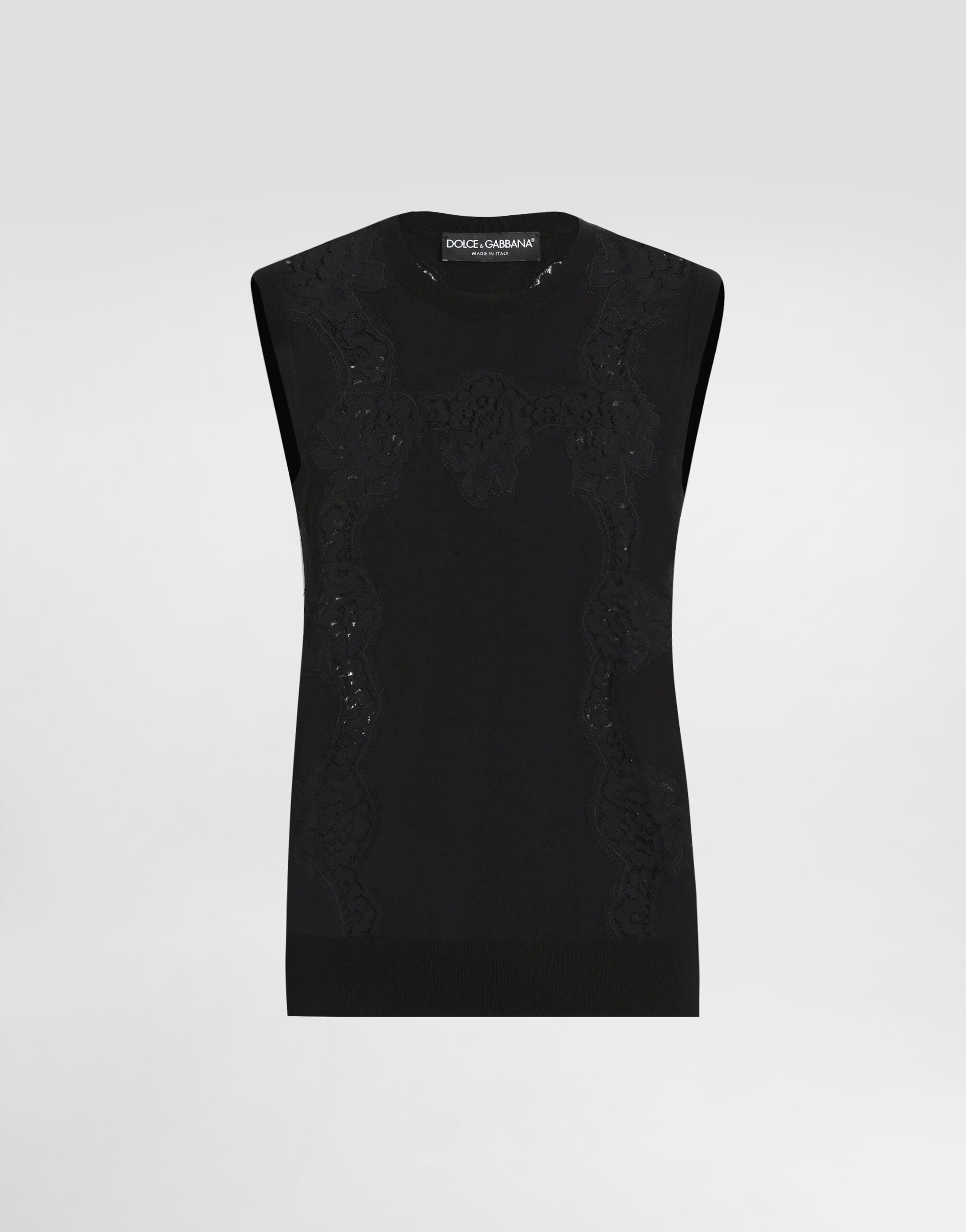 Wool and lace tank top in Black for Women | Dolce&Gabbana® US