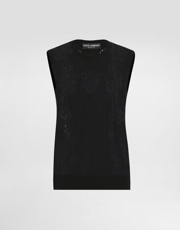 Dolce & Gabbana Wool and lace tank top Black FXT02TJDVCS