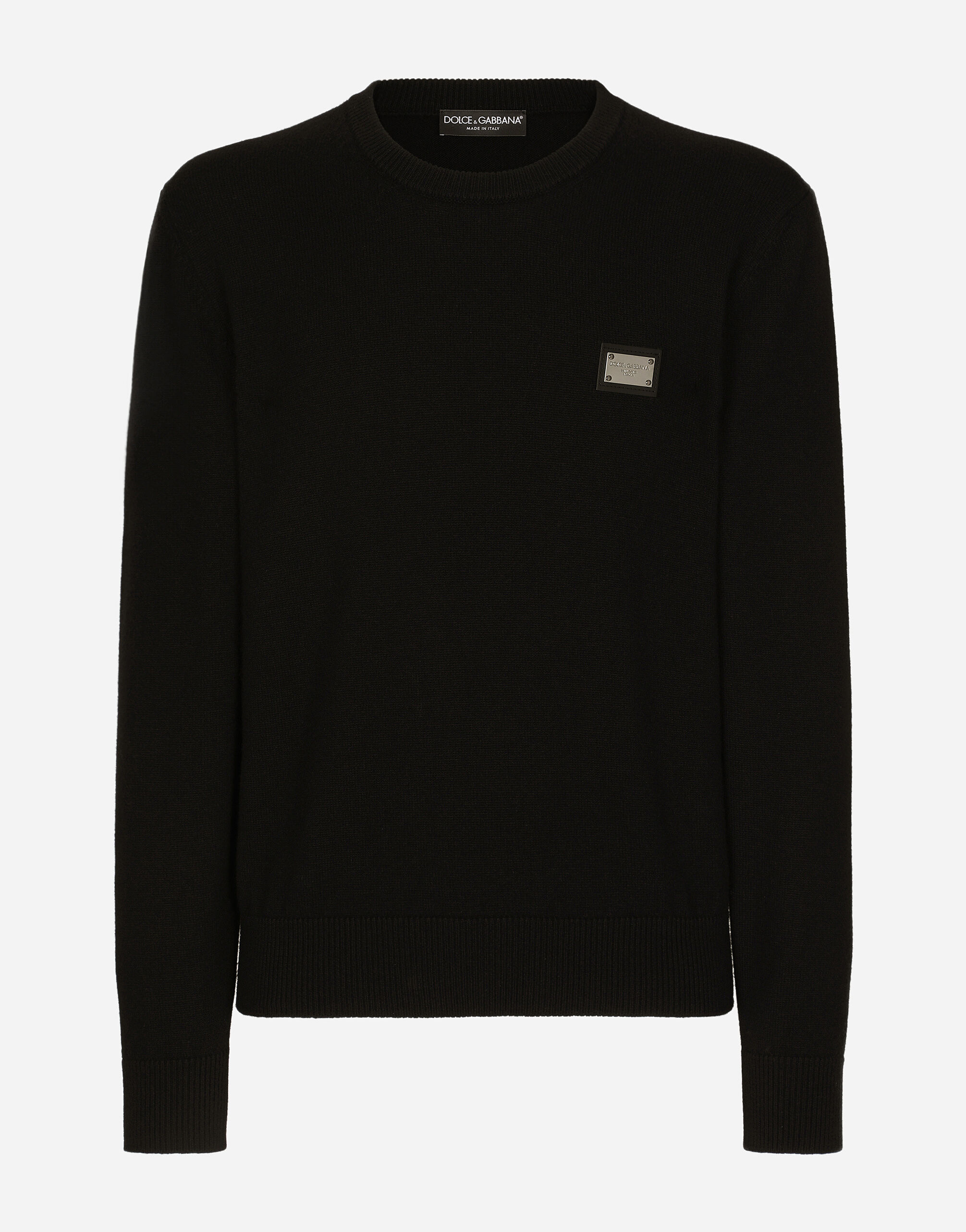 Dolce & Gabbana Pull ras de cou en laine avec plaquette à logo Noir GXO39TJEMQ4