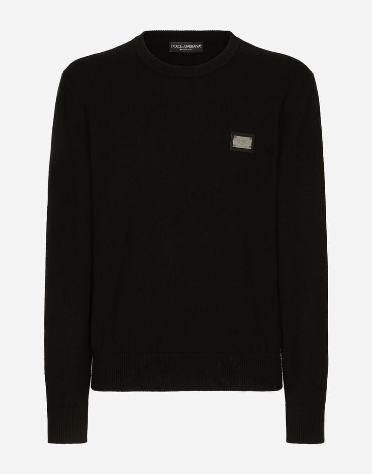 Dolce & Gabbana 로고 태그 라운드넥 울 스웨터 블랙 GXO39TJEMQ4