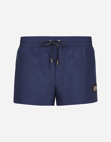 Dolce & Gabbana Short swim trunks with branded tag Blue M4A76JONO05