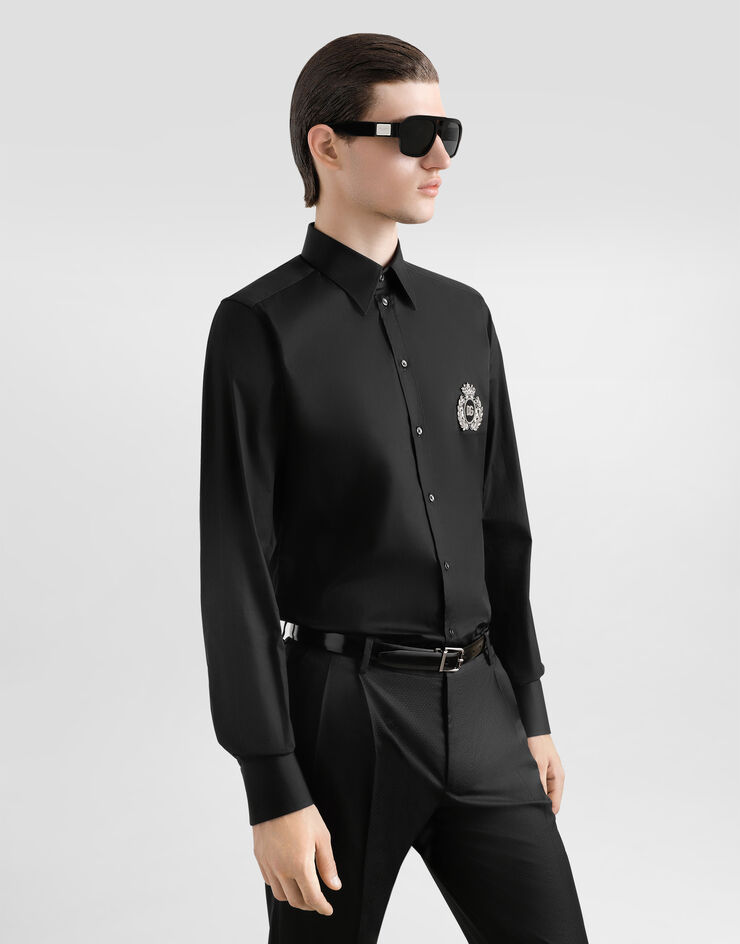 Dolce & Gabbana Cotton shirt with heraldic patch Black G5ML1ZGI757