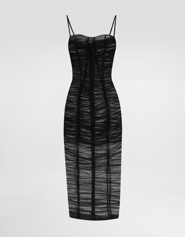 Dolce & Gabbana Tulle calf-length dress with draping Print F7AX5TIS1Y6