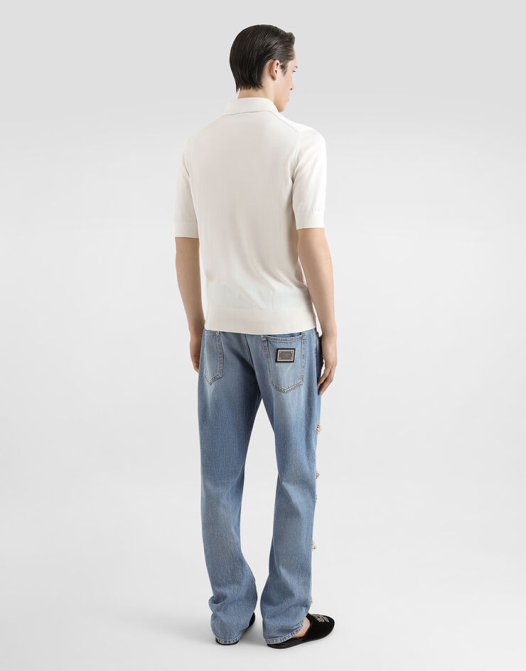 Dolce & Gabbana Silk polo-shirt with logo embroidery White GXZ09ZJBSK3