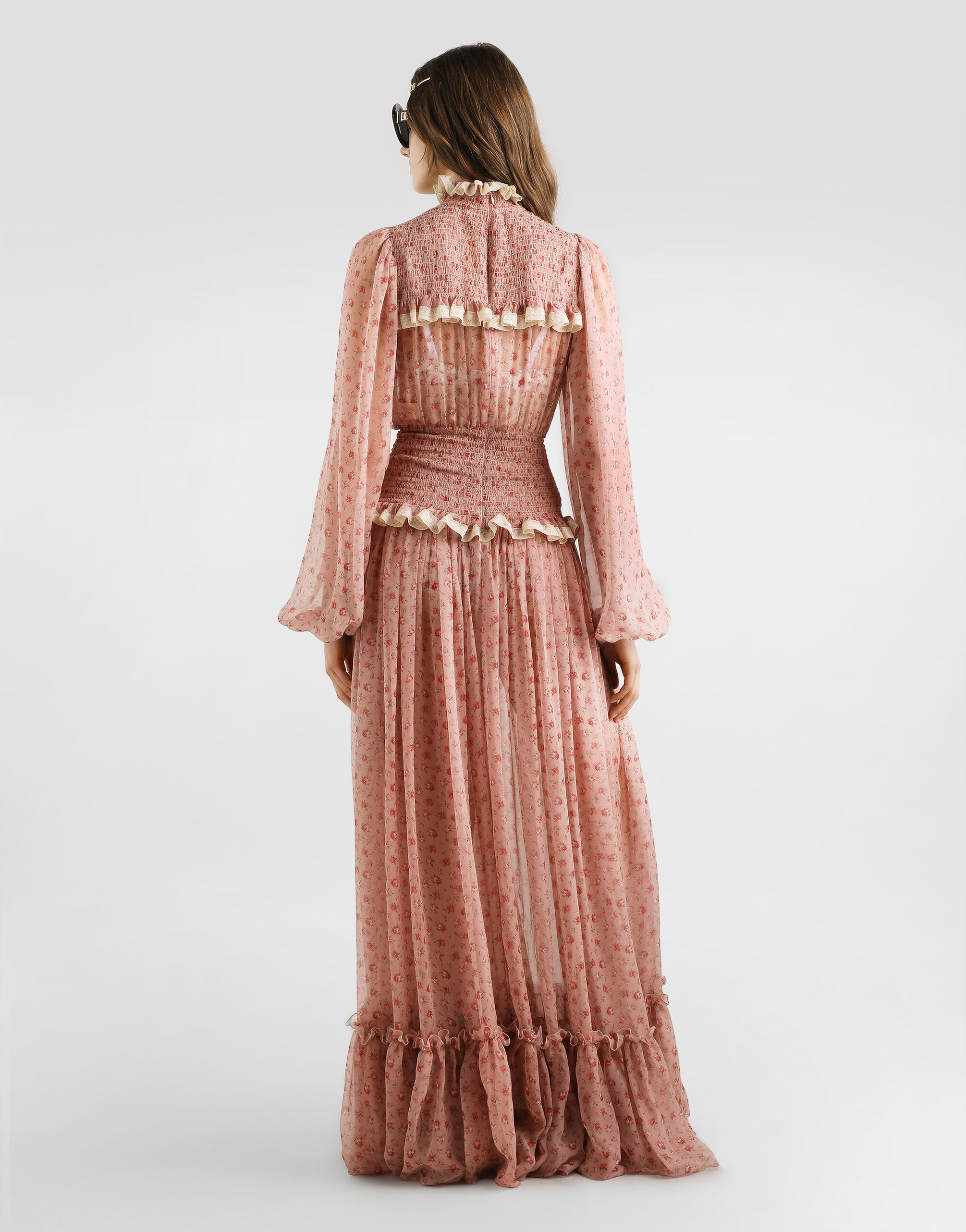 Small rose-print long chiffon dress in Multicolor for Women