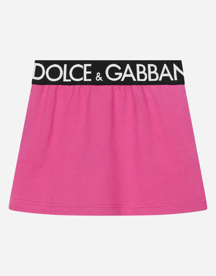 Dolce & Gabbana Short jersey skirt with branded elastic Fuchsia L5JI84G7E3Z