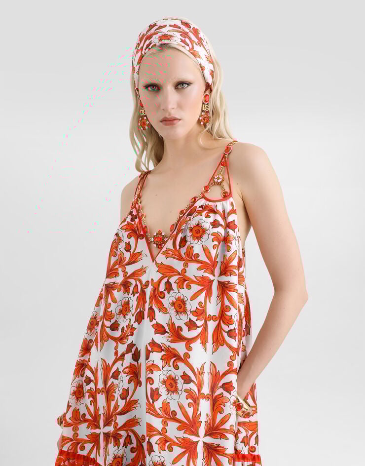 Dolce & Gabbana Majolica-print habotai long dress Multicolor F615ETGDDRG