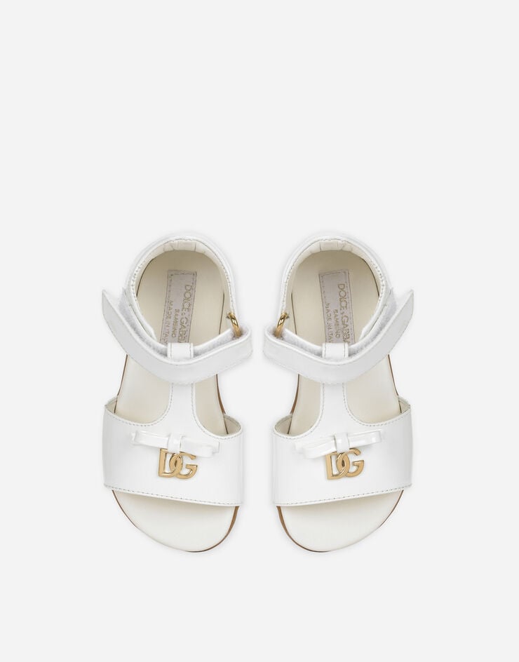 Patent leather first steps sandals with metal DG logo in White for ...