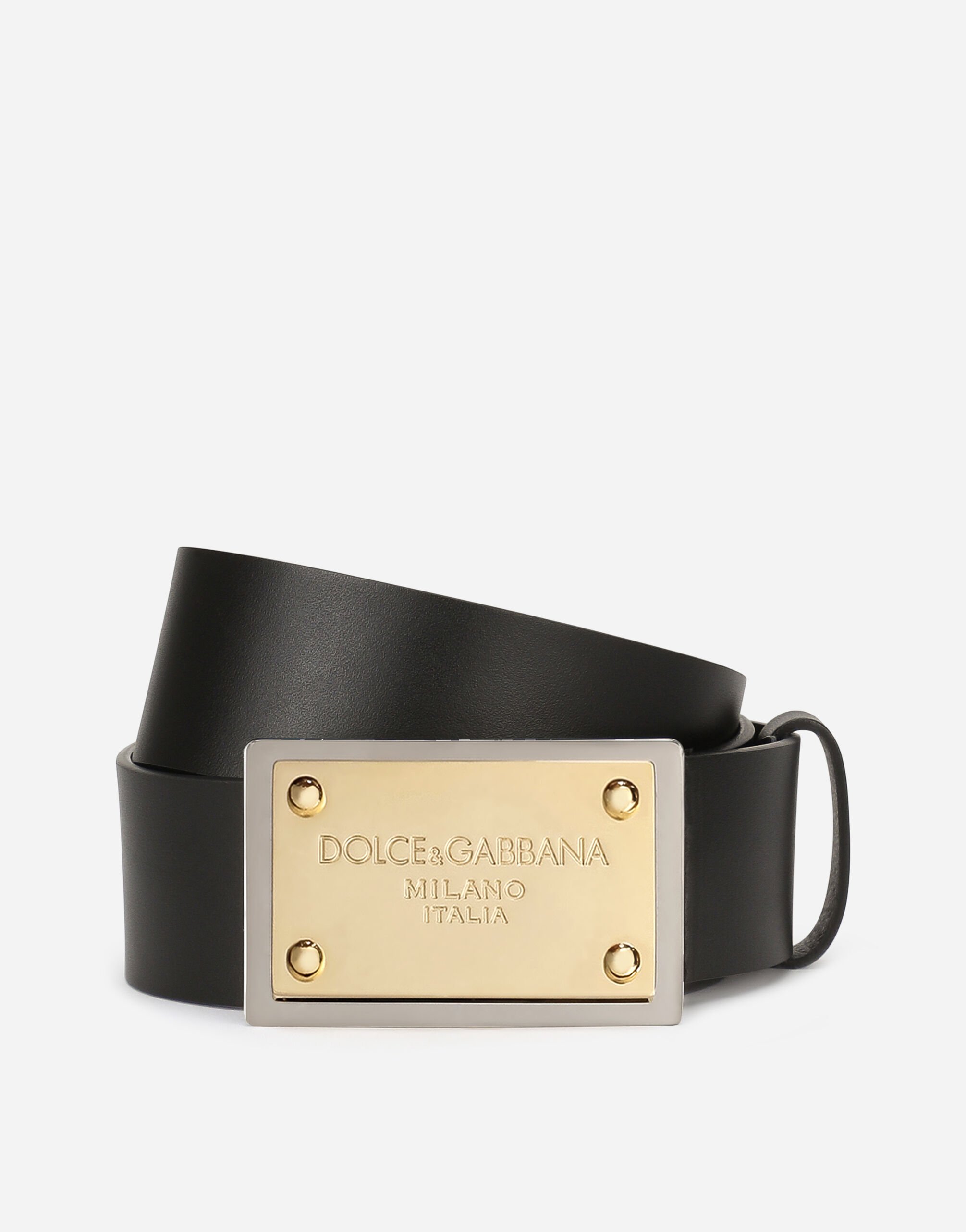 Dolce & Gabbana 徽标搭扣 Lux 鞍皮腰带 黑 VG4390VP187