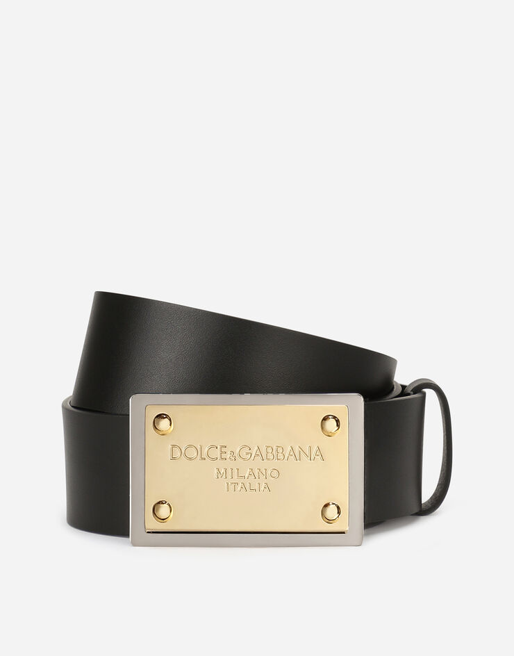Dolce & Gabbana حزام جلد لوكس بمشبك موسوم أسود BC4676AX622