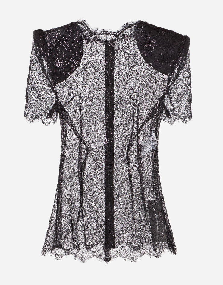 Dolce & Gabbana Short-sleeved lamé lace top NERO F73Z4THLM01