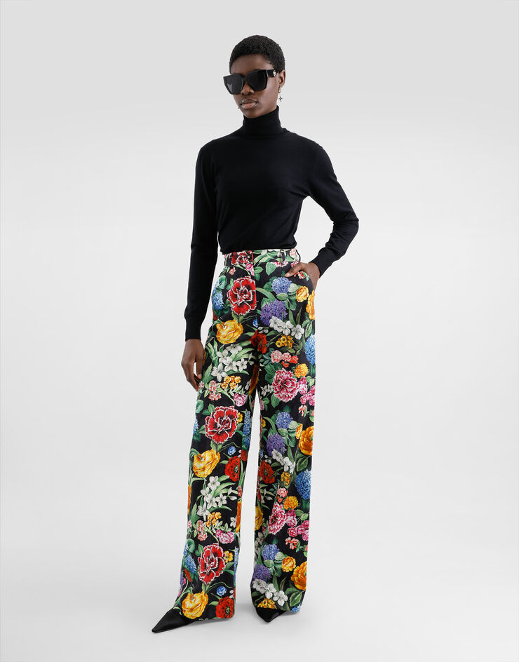 Dolce & Gabbana Pantalones palazzo de jacquard de algodón con estampado de flores Imprima FTCP1TFSFOA