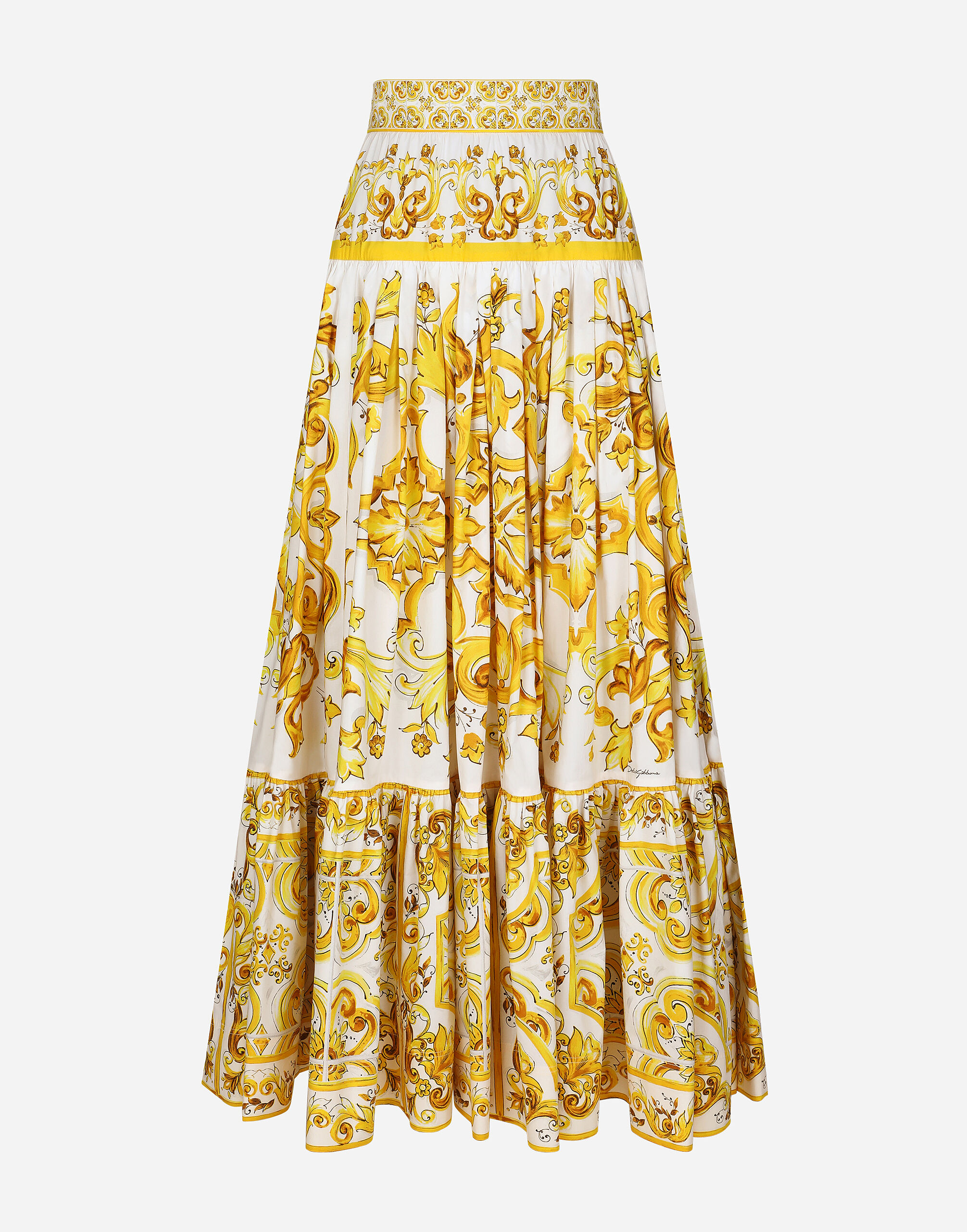 送料無料の通販 poplin majolica-print Long skirt for Print in ruffles with スカート