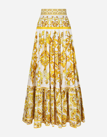 Dolce & Gabbana Long majolica-print poplin skirt with ruffles Print F4CUNTFPTAX