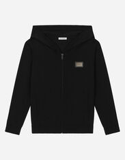 Dolce & Gabbana Zip-up plain knit hooded cardigan with logo tag Multicolor L4J840G7H2U