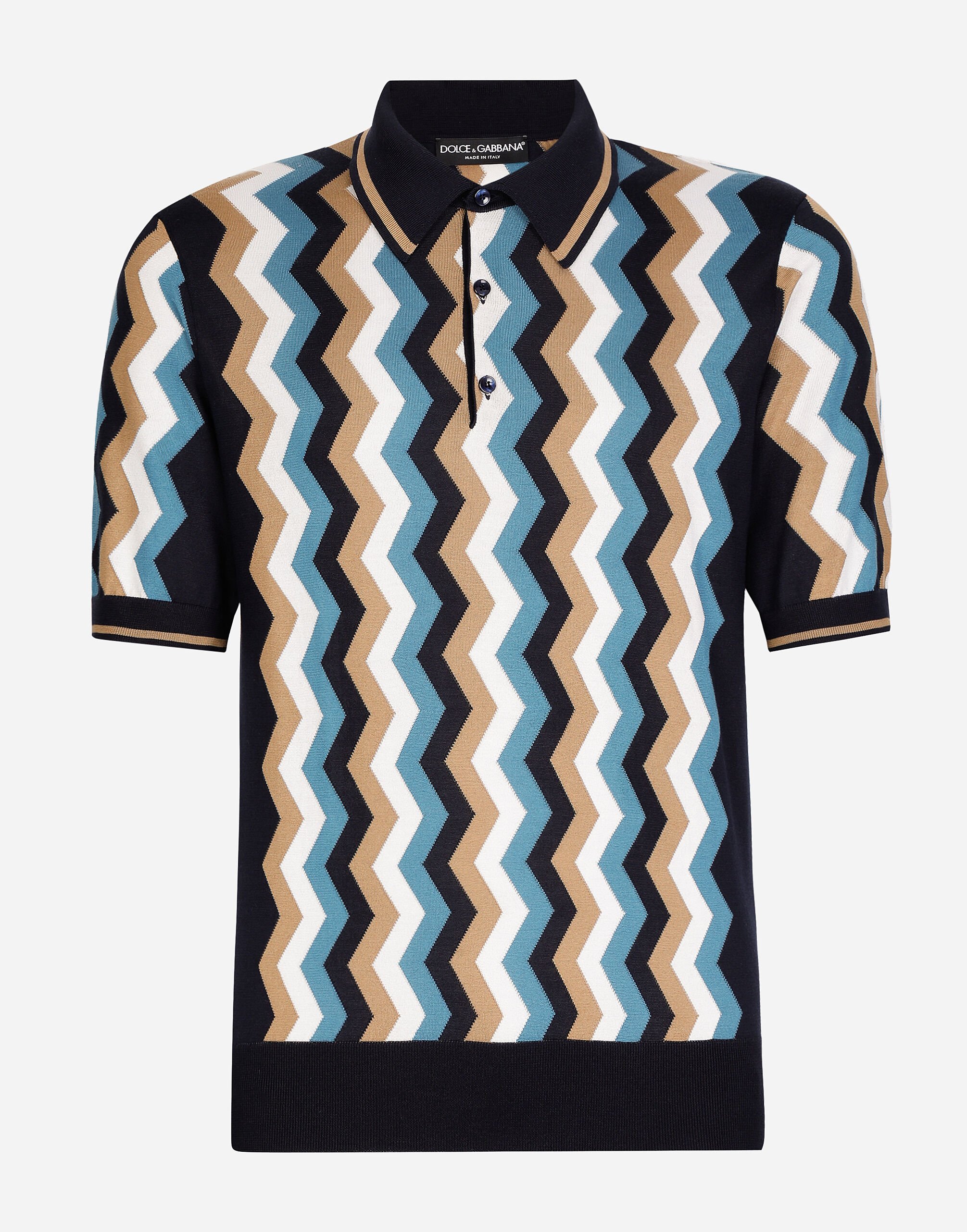 Dolce & Gabbana Short-sleeved polo-shirt with zig-zag inlay Multicolor GXP56TJFMA3
