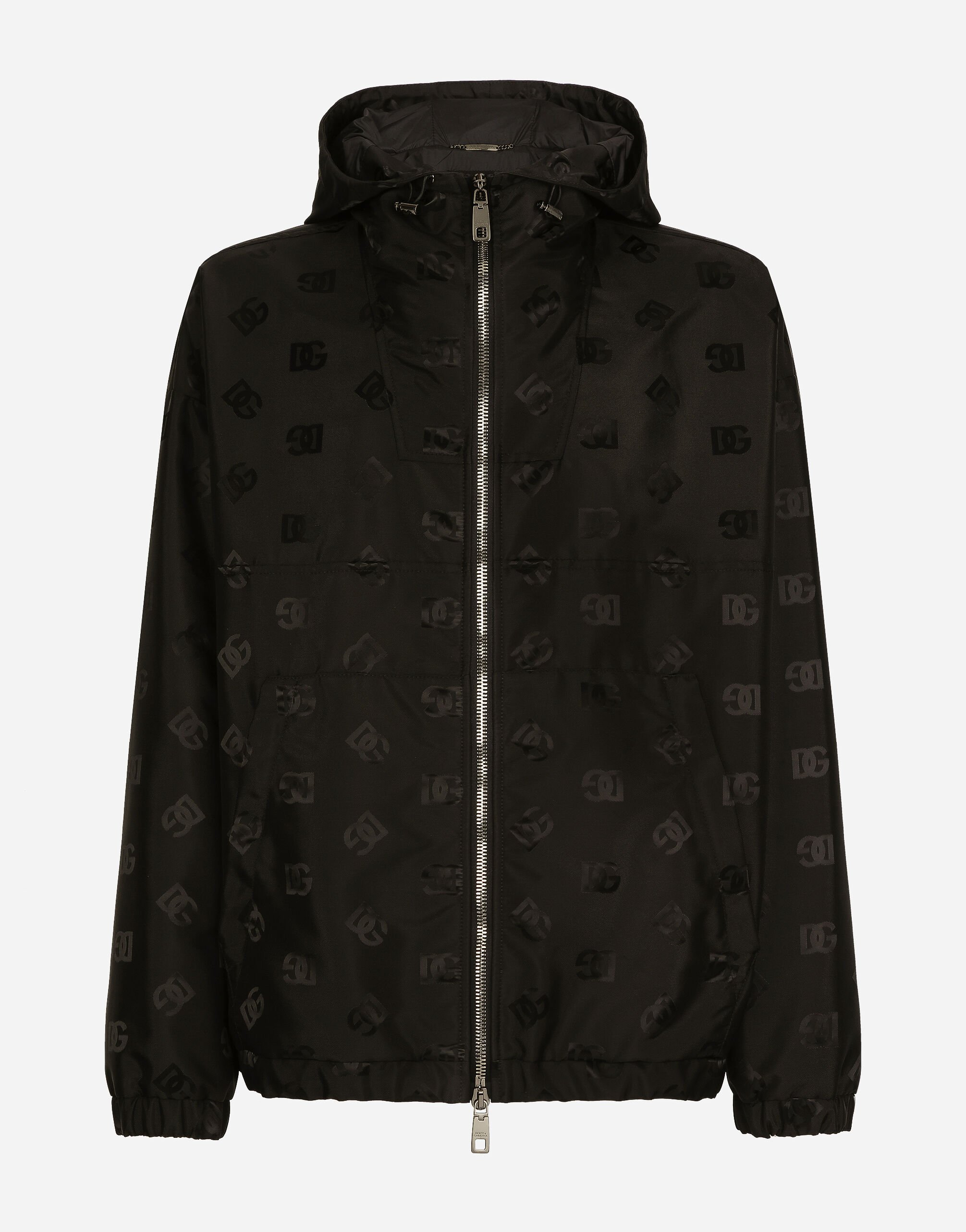 Dolce & Gabbana Nylon jacket with hood and jacquard logo Black G9ZB4TFJSB6