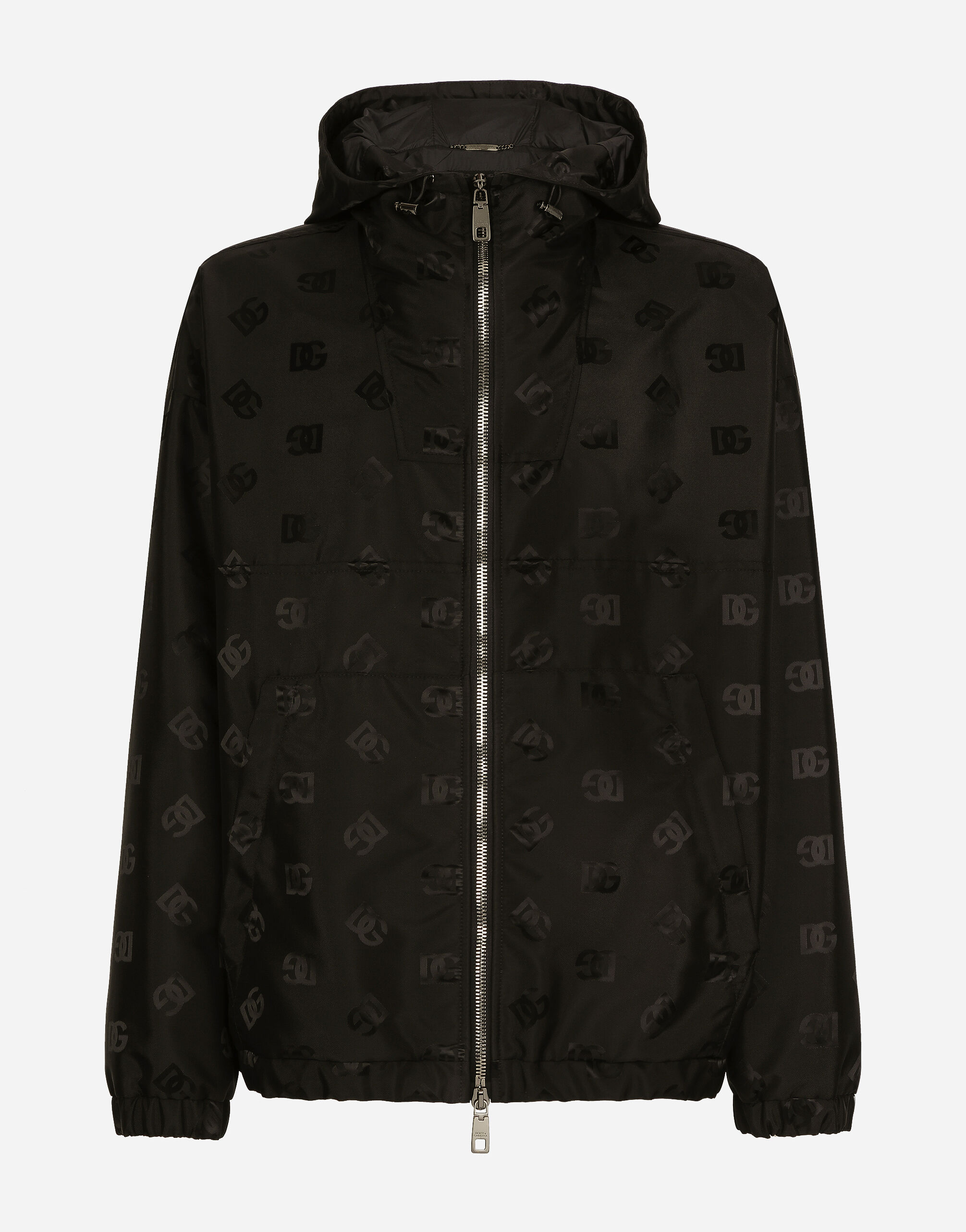 Dolce & Gabbana Nylon jacket with hood and jacquard logo Blue G9ARNTFUM7U