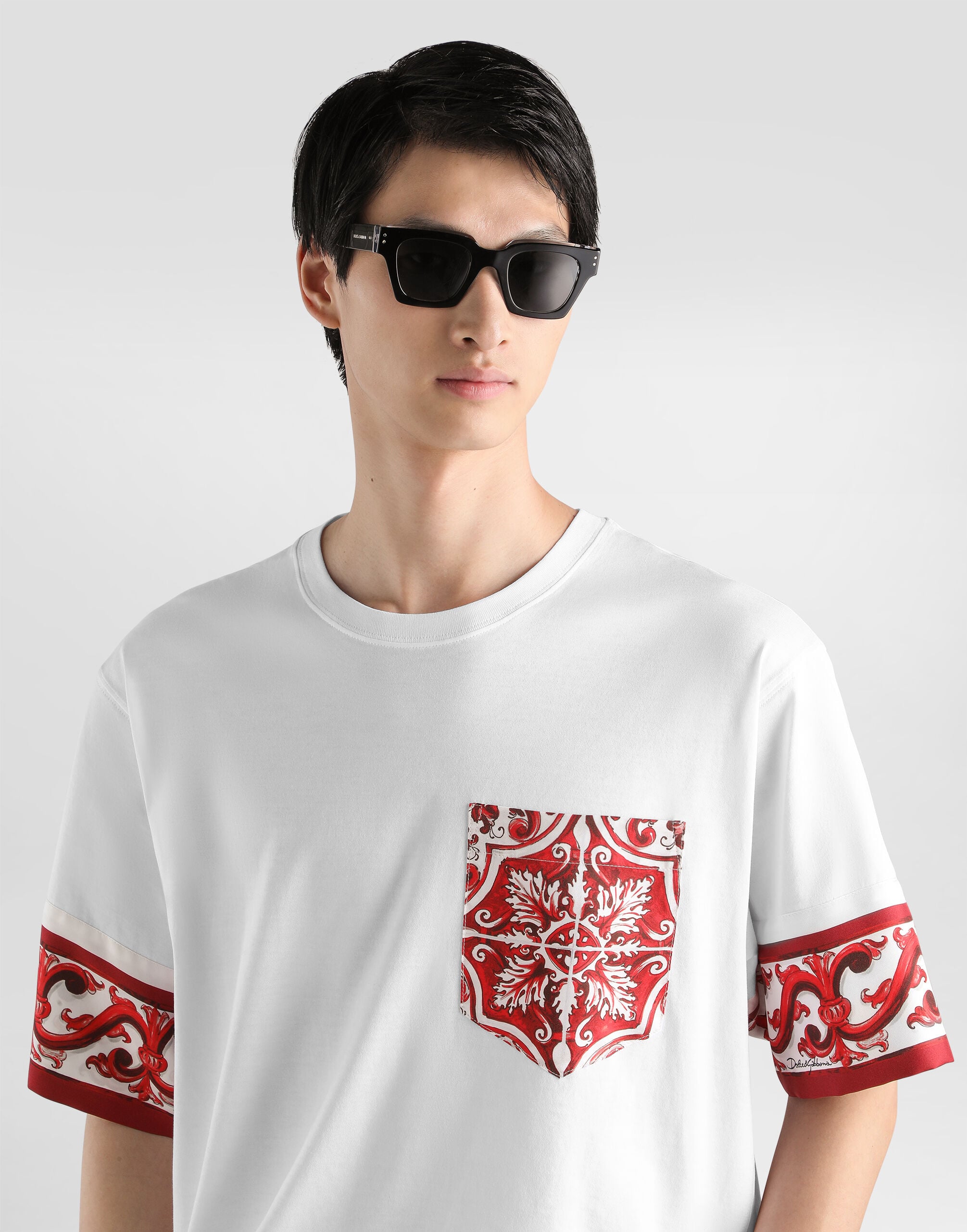 Majolica-print t-shirt in cotton in Multicolor for Men