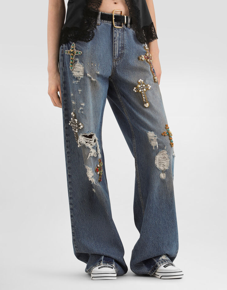 Dolce & Gabbana 5-pocket denim trousers with emrboidery Multicolor FTDKGZG8PG5