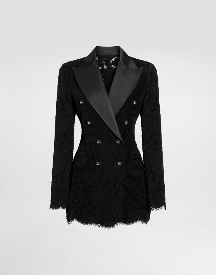 Dolce & Gabbana Branded stretch lace Turlington blazer Black F29TRTFLRE1