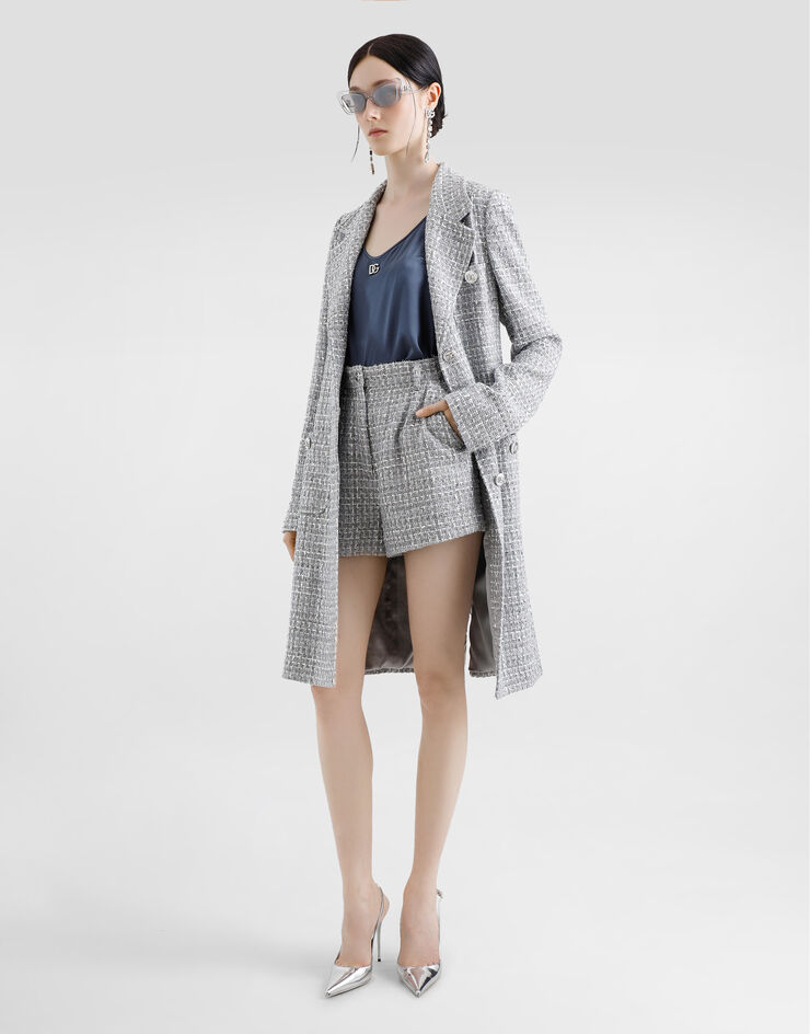 Dolce & Gabbana Top de tirantes de raso con logotipo DG pin Gris F7AK5TGDCVQ