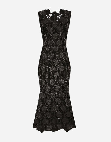 Dolce&Gabbana Abito longuette in macramé ecopelle Black F6ATLTFGSAL
