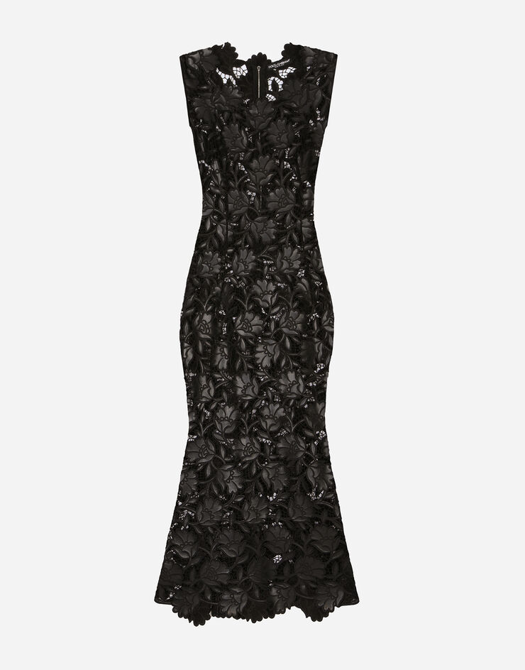 Dolce&Gabbana Vestido longuette en macramé de piel sintética Negro F6ATLTFGSAL